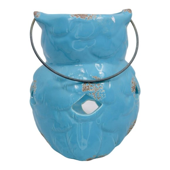Apropos Home Collection Ceramic Owl Candle Holder/ Lantern Blue 7" - Picture 3 of 12